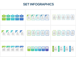Set infographic with 4, 5, 6, steps, options, parts or processes. Business data visualization.