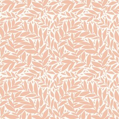 Seamless vector leaf and twig pattern on beige background. Hand drawn floral botanical wallpaper. © kizuneko