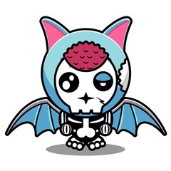vector illustration of cute cartoon character zombie mascot bone animal bat halloween