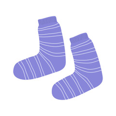A pair of warm winter socks. Blue season clothes. Sock for woman and child. Beauty and fashion. Vector flat illustration isolated on white background