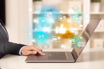 Fototapeta premium Young person surfing on social media network