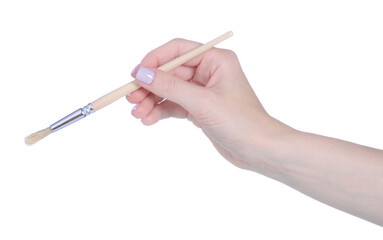 Paint brushe in hand on white background isolation