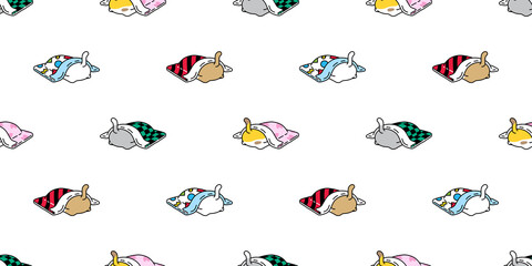 cat seamless pattern calico kitten sleeping blanket vector neko breed cartoon character pet repeat wallpaper tile background animal doodle illustration scarf isolated design