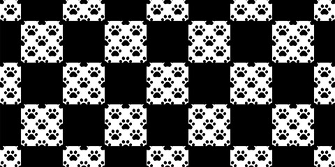 dog paw seamless pattern footprint cat checked tartan plaid french bulldog vector cartoon character icon scarf isolated repeat wallpaper tile background gift wrapping paper illustration doodle design © CNuisin