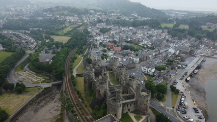 View of Canwy Cale and boats on the sea in Wales.