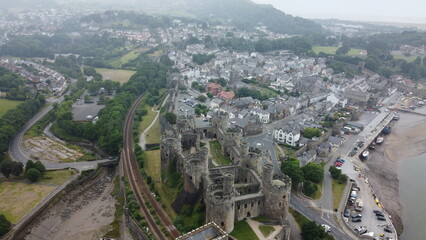 View of Canwy Cale and boats on the sea in Wales.