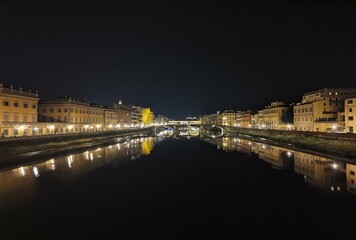 Night view of the Arno river in Florence, with illuminated banks and bridges