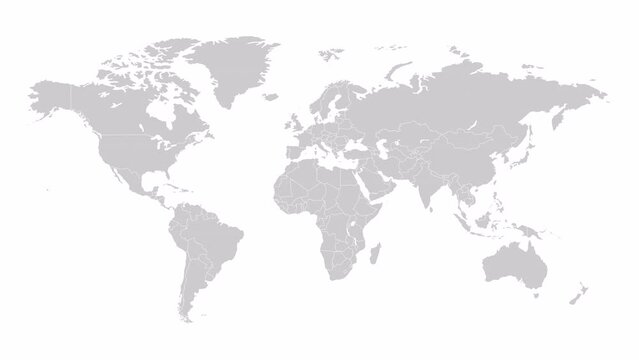 World map animation. Animation of connecting all continents into a whole world map with borders in the background with an alpha channel. Motion design.