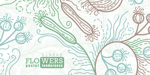 Fototapeta premium Simple abstract floral pattern in linear style. Great for printing, posters, flyers, packaging, invitations, postcards, textile designs and other accessories.