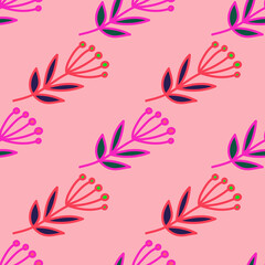 Fototapeta na wymiar Simple forest berry seamless pattern. Hand drawn cute floral wallpaper.