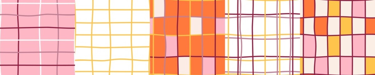 Set of crossed lines grid seamless pattern. Hand drawn plaid endless wallpaper collection. Checkered background