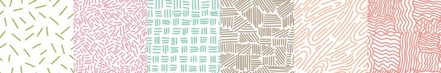 Set of hand drawn sketch lines seamless pattern. Striped endless wallpaper collection. Simple ethnic background.