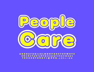 Vector social Banner People Care. Bright creative Font. Modern Alphabet Letters and Numbers set