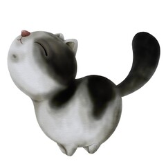 Watercolors of a Black and White Chubby Cat Walking