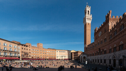 Piazza del Campo et Torre del Mangia - obrazy, fototapety, plakaty