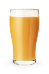 Glass of fruit peach juice isolated on white.