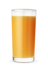 Glass of fruit peach drink isolated on white.