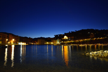 night view of the famous Ligurian beach La Baia del Silenzio