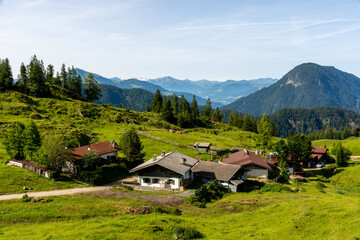 Fototapeta na wymiar Scheffau, Austria - June 18 Walleralm and National Park Hohe Tauern in the background