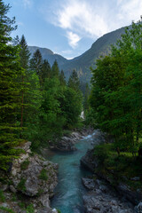 Soca valley and river in the evening