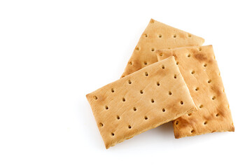 Pile of rectangular biscuits isolated on white background. Full depth of field. Close-up.
