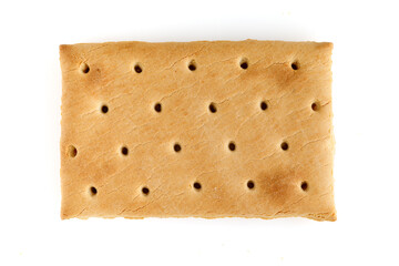 Single rectangular butter biscuit isolated on white. Top view. Close-up.