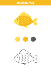 Color cute yellow fish. Worksheet for kids.