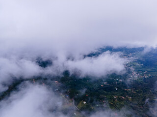 Beautiful aerial view of a Lagoon in the middel of the mountains near Santa Maria de dota in Costa Rica