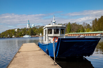 Fototapeta premium Boat at the marina of Valaam Island in Karelia.