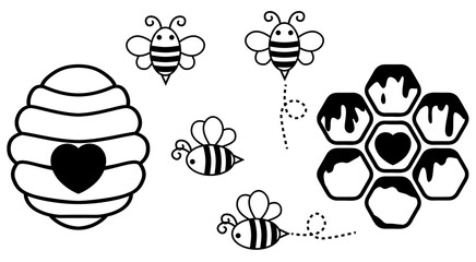 Beehive illustration, Bee vector, Honey
