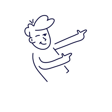 recommend clip art: Successful man points finger. Funny modern joyful character. Outline cartoon. Joke and joy