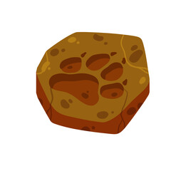Wolf footprint in ground. Brown soil with foot. Wild world and animal. Dog paw. Cartoon illustration