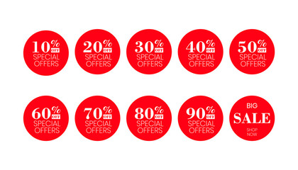 special offers sale off percentage with round sticker, tag, label, badge in vector