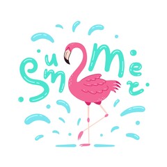 summer poster with cute pink flamingo