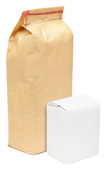 Paper bags. Brown and white paper bag for coffee, sugar, soda, flour, salt or cereals. Isolated on a white background.