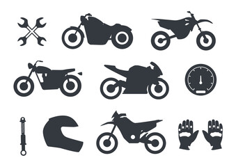  Flat Motorcycle Silhouettes Collection