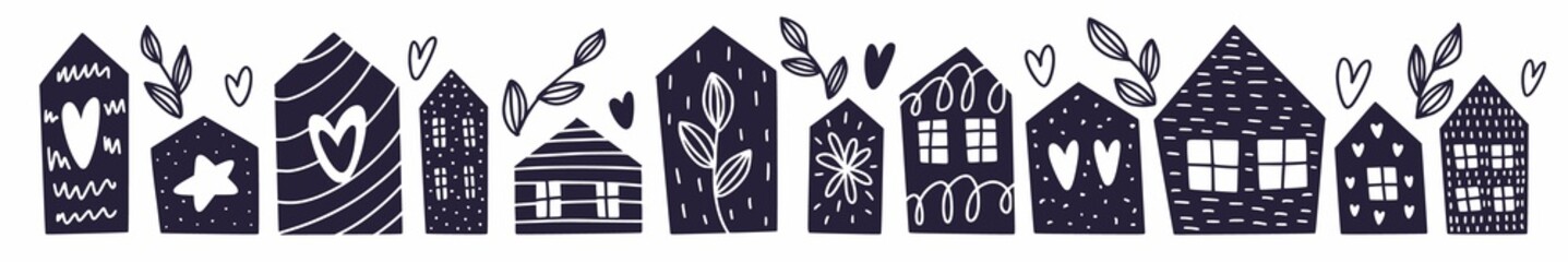 Vector collection of Scandinavian-style houses drawn by hand	