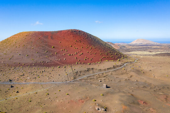 Aerial View Of Red Volcano Montaña Colorado With La Bomba