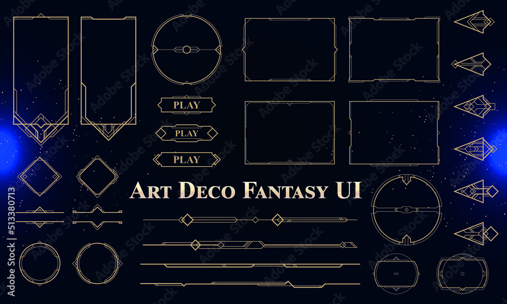 Sticker set of art deco modern user interface elements. fantasy magic hud. good for game ui. vector illustra