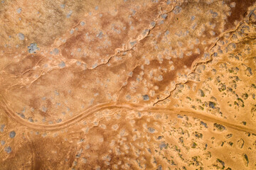 aerial view on hiking trail in desert