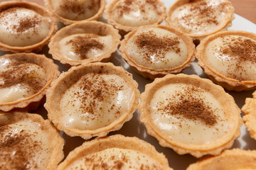 A close up view of a milk tart traditional south african desert