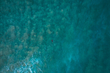 aerial view on surfer in ocean water catching a wave © Denis Feldmann