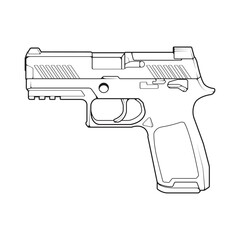 Firearms line art style, Shooting gun, Weapon illustration, Vector Line, Gun illustration, Modern Gun, Military concept, Pistol line art for training
