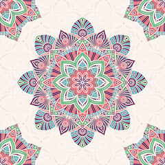 Seamless vector color pattern with mandala. Abstract oriental mandala background. Vintage decorative elements. Islam, Arabic, Indian, ottoman motifs. For textile, fabric and paper.