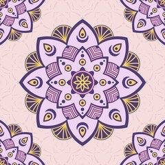 Naklejka premium Seamless vector color pattern with mandala. Abstract oriental mandala background. Vintage decorative elements. Islam, Arabic, Indian, ottoman motifs. For textile, fabric and paper.