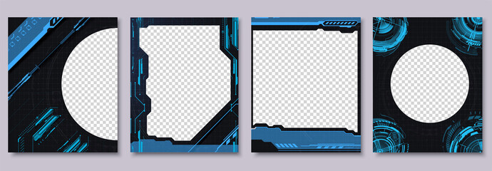 A set of templates for technological frames of an advertising banner for posts on social networks and online advertising. Futuristic frames with an empty space for your photo or product. Vector