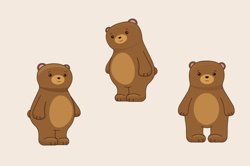 Cute little brown bear, set. Children's vector illustration, character