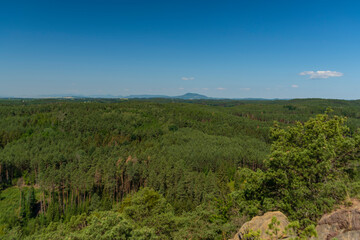 Kokorinsko area with deep forests and rocks in summer hot day