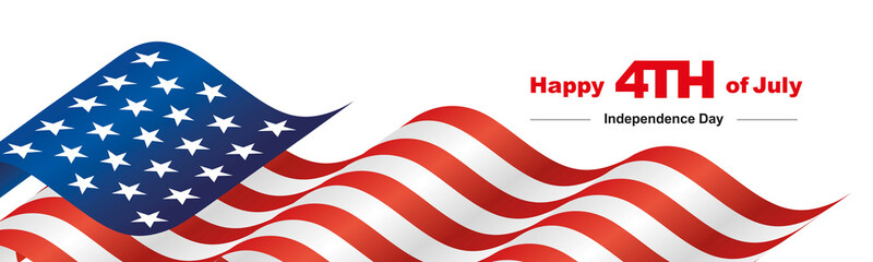 Happy 4th of July USA Independence Day new modern abstract waving flag blue red white background banner