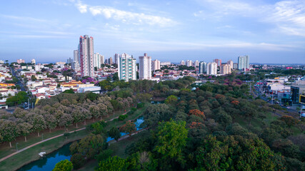 Indaiatuba Ecological Park. Beautiful park in the city center, with lake and beautiful trees and houses. Aerial view